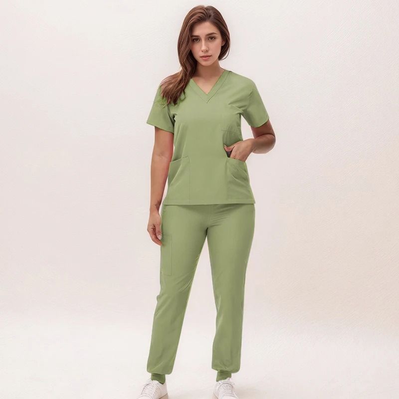 New Nurse Scrub Set V Neck Top With Jogger Pants Medical Workwear 12