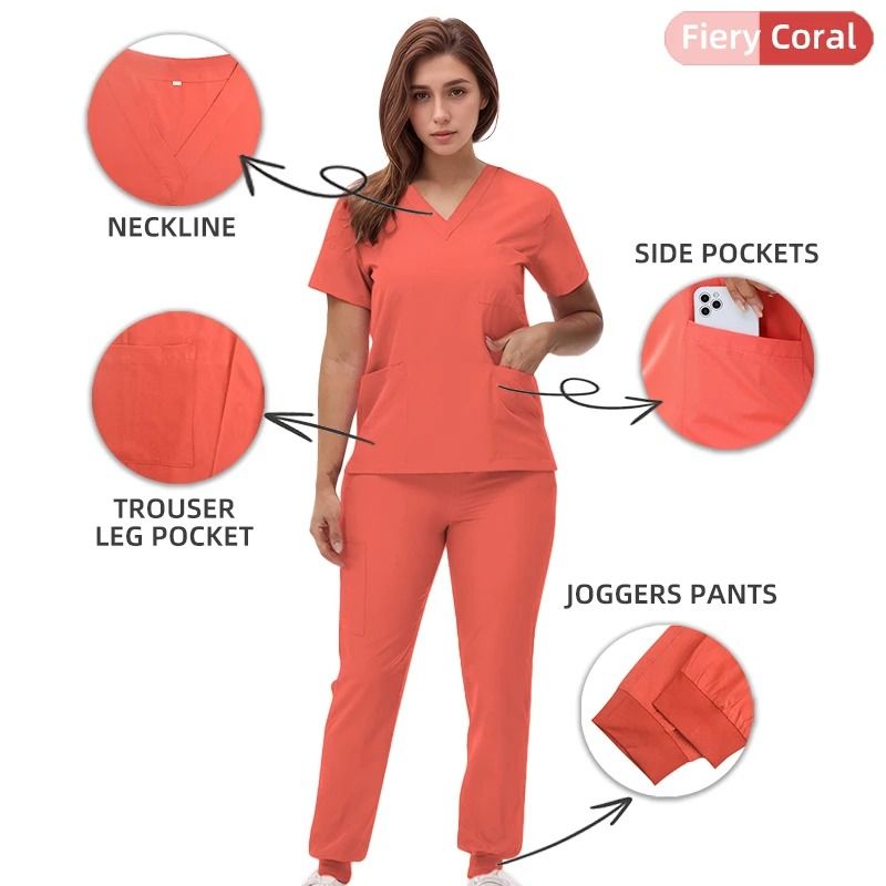 New Nurse Scrub Set V Neck Top With Jogger Pants Medical Workwear 1
