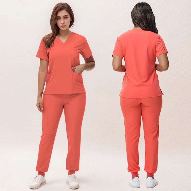New Nurse Scrub Set V Neck Top With Jogger Pants Medical Workwear 2