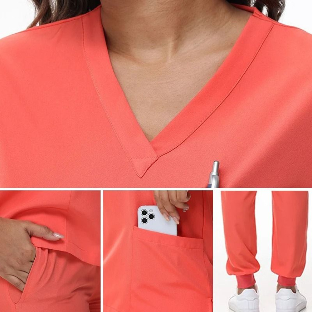 New Nurse Scrub Set V Neck Top With Jogger Pants Medical Workwear 3