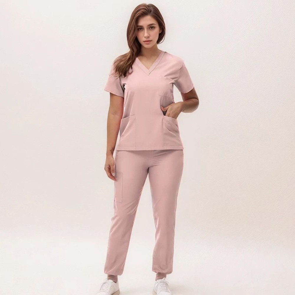 New Nurse Scrub Set V Neck Top With Jogger Pants Medical Workwear 6