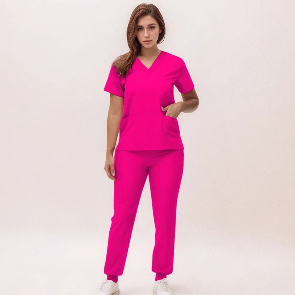 New Nurse Scrub Set V Neck Top With Jogger Pants Medical Workwear 7