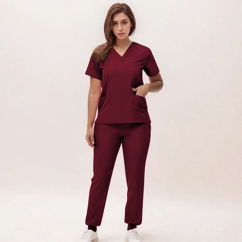 New Nurse Scrub Set V Neck Top With Jogger Pants Medical Workwear 8
