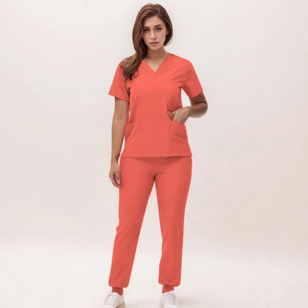 New Nurse Scrub Set V Neck Top With Jogger Pants Medical Workwear 13