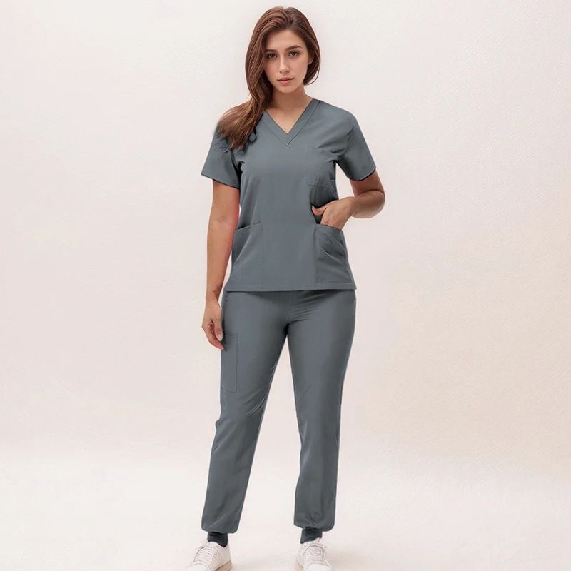 New Nurse Scrub Set V Neck Top With Jogger Pants Medical Workwear 14