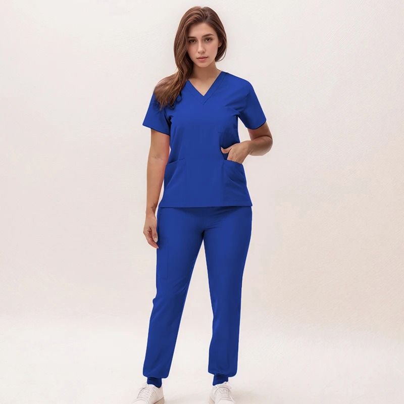 New Nurse Scrub Set V Neck Top With Jogger Pants Medical Workwear 17