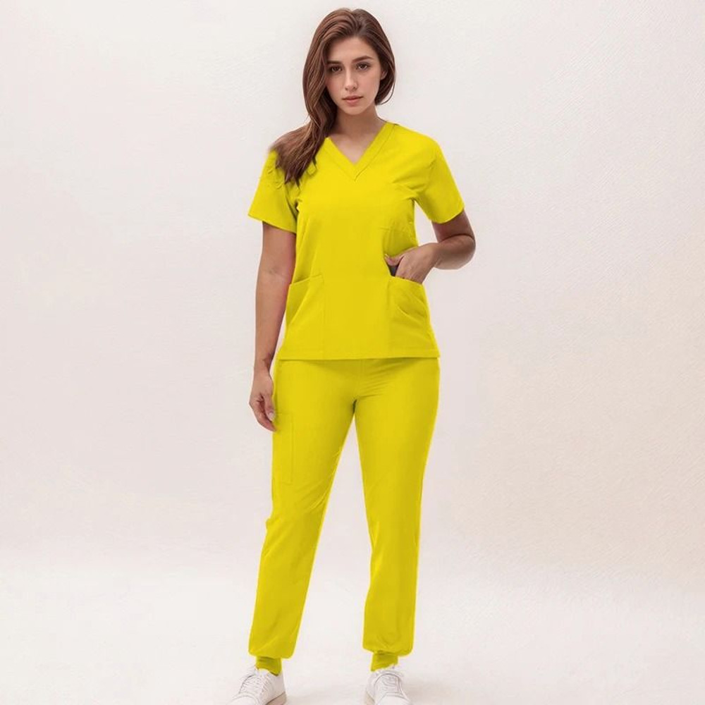 New Nurse Scrub Set V Neck Top With Jogger Pants Medical Workwear 18