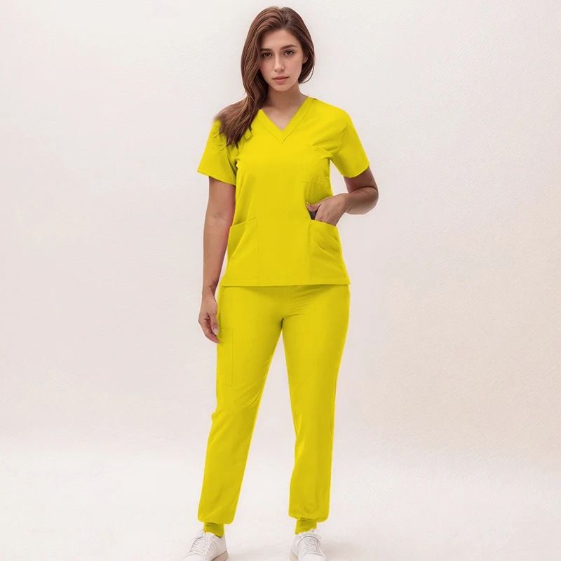 New Nurse Scrub Set V Neck Top With Jogger Pants Medical Workwear 18