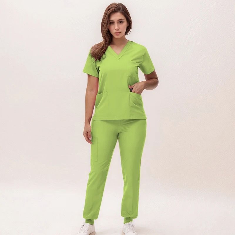 New Nurse Scrub Set V Neck Top With Jogger Pants Medical Workwear 19