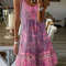 Plus Size Printed Pleated Sleeveless V Neck Summer Dress 0