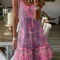 Plus Size Printed Pleated Sleeveless V Neck Summer Dress 0