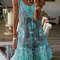Plus Size Printed Pleated Sleeveless V Neck Summer Dress 2