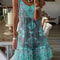 Plus Size Printed Pleated Sleeveless V Neck Summer Dress 2