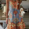 Plus Size Printed Pleated Sleeveless V Neck Summer Dress 3