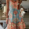 Plus Size Printed Pleated Sleeveless V Neck Summer Dress 9