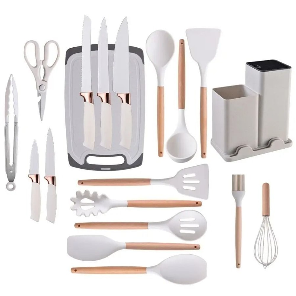 19 Piece Silicone Kitchenware Set With Knives Cutting Board And Utensils 3