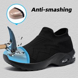 safety shoes breathable steel toe work sneakers lightweight slip on boots