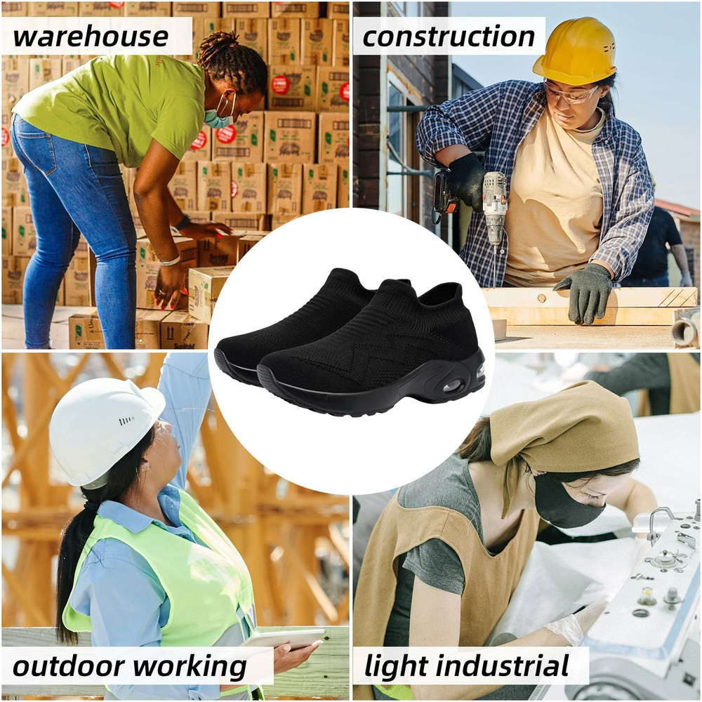 Safety Shoes Breathable Steel Toe Work Sneakers Lightweight Slip On Boots 6