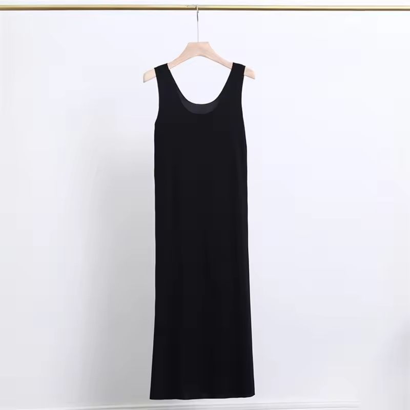 Women Ice Silk Slip Dress Seamless Midi Underdress With U Neck 8