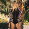 Women One Piece Swimsuit Long Sleeve Surfing Monokini 28