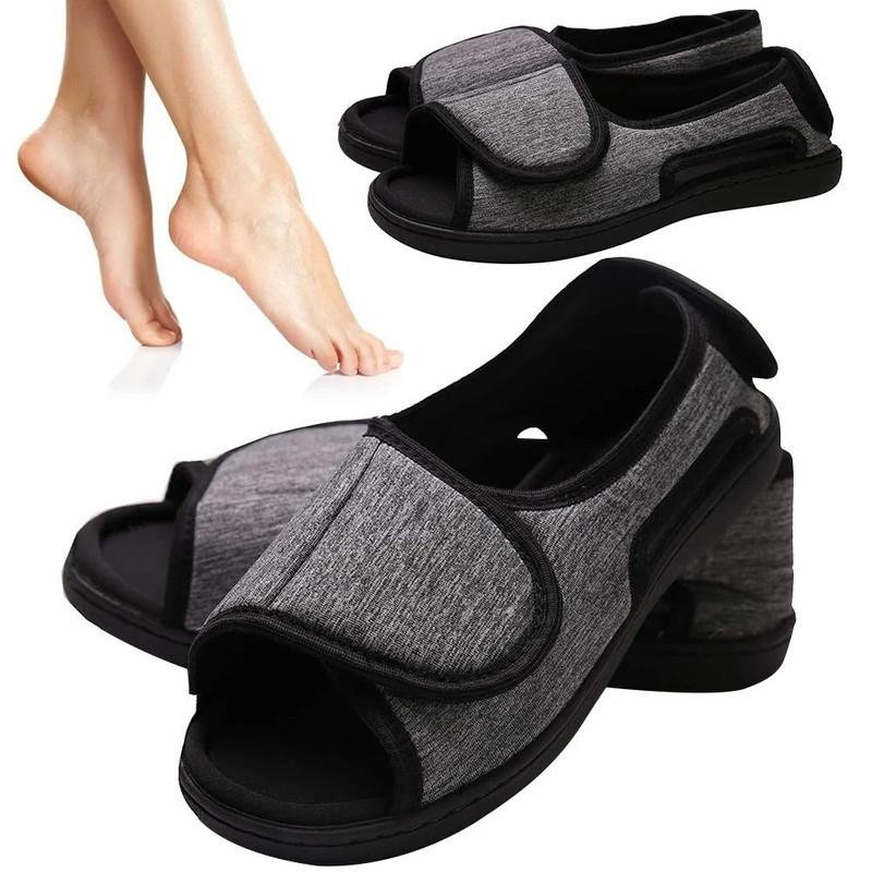 Adjustable Elderly Slippers Open Toe Sandals For Swollen Feet 0