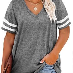 womens plus size casual v neck short sleeve loose t shirt