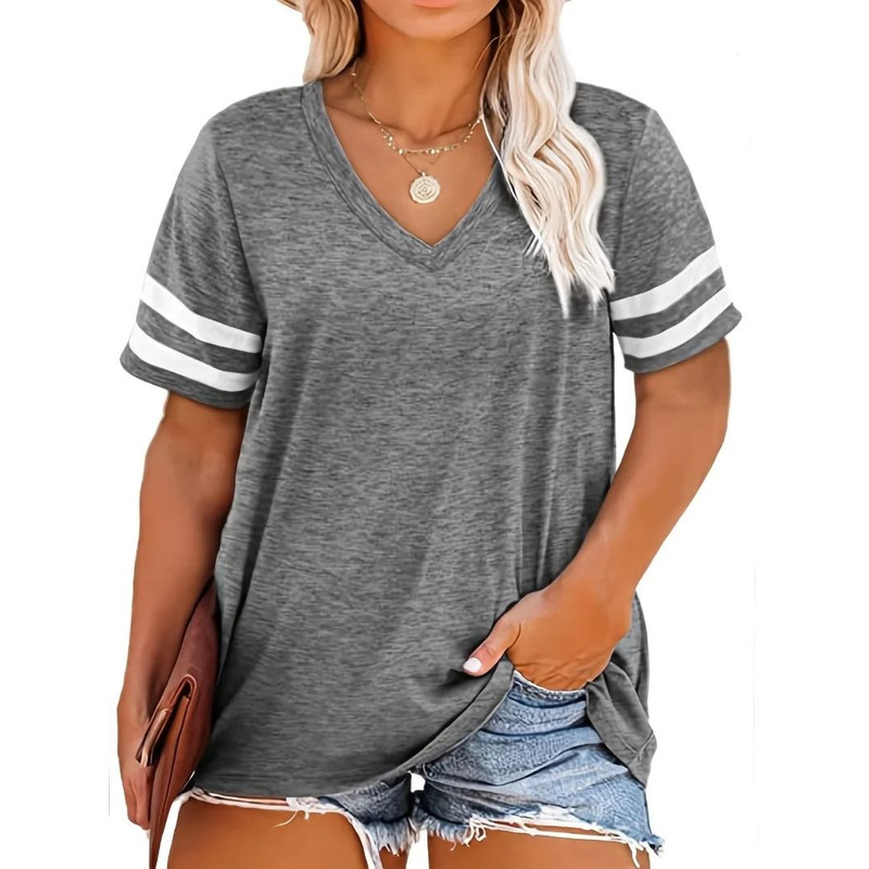 Womens Plus Size Casual V Neck Short Sleeve Loose T Shirt 0