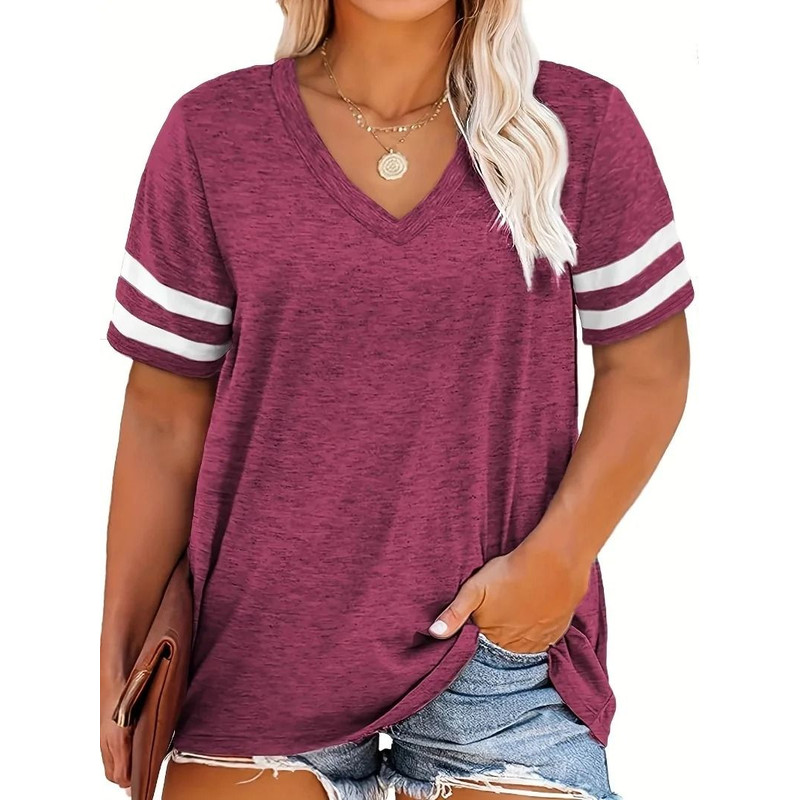 Womens Plus Size Casual V Neck Short Sleeve Loose T Shirt 1
