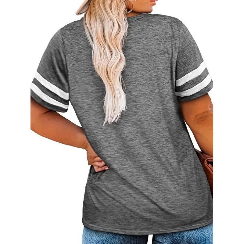 Womens Plus Size Casual V Neck Short Sleeve Loose T Shirt 2