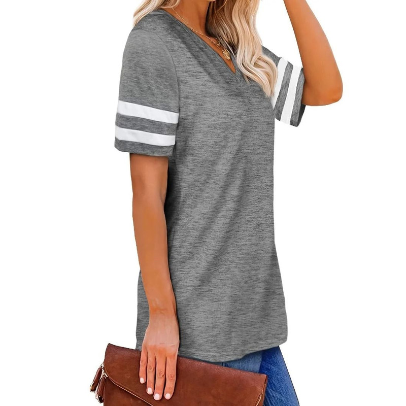 Womens Plus Size Casual V Neck Short Sleeve Loose T Shirt 4