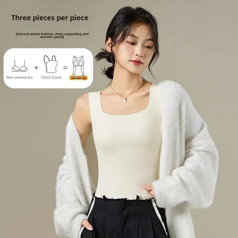 German Velvet Thermal Tank Top With Chest Pad For Women Seamless Winter Warm Undershirt 2