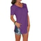 Summer Solid Color V Neck Short Sleeve Loose Hem Arc Blouse For Women 11