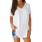 Summer Solid Color V Neck Short Sleeve Loose Hem Arc Blouse For Women 12