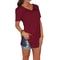 Summer Solid Color V Neck Short Sleeve Loose Hem Arc Blouse For Women 6