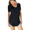 Summer Solid Color V Neck Short Sleeve Loose Hem Arc Blouse For Women 7