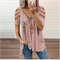 Summer Cold Shoulder Leopard Print Zipper V Neck Loose Casual Blouse 9