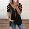 Summer Cold Shoulder Leopard Print Zipper V Neck Loose Casual Blouse 7