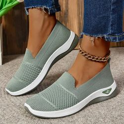 womens breathable wedge heel slip on walking loafers