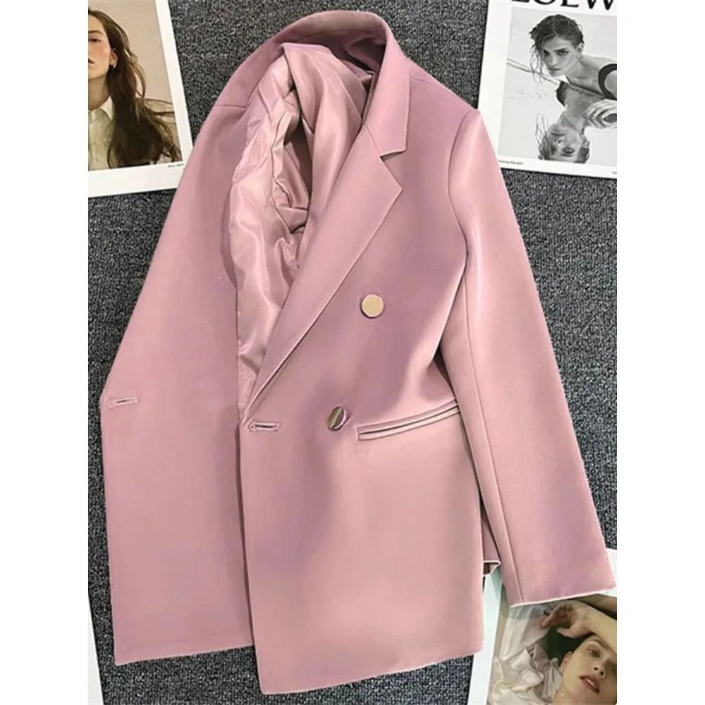 Womens Double Breasted Blazer Elegant Spring Autumn Coat 5