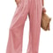 Womens Casual Drawstring Pants Mid Waist Wide Leg Lightweight Summer Beachwear 11