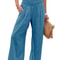 Womens Casual Drawstring Pants Mid Waist Wide Leg Lightweight Summer Beachwear 3