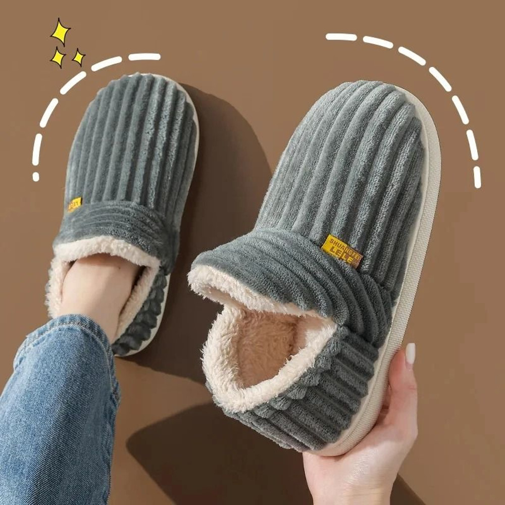 Soft Sole Fuzzy Slippers For Women And Men Winter Warm Plush Cotton Shoes 11