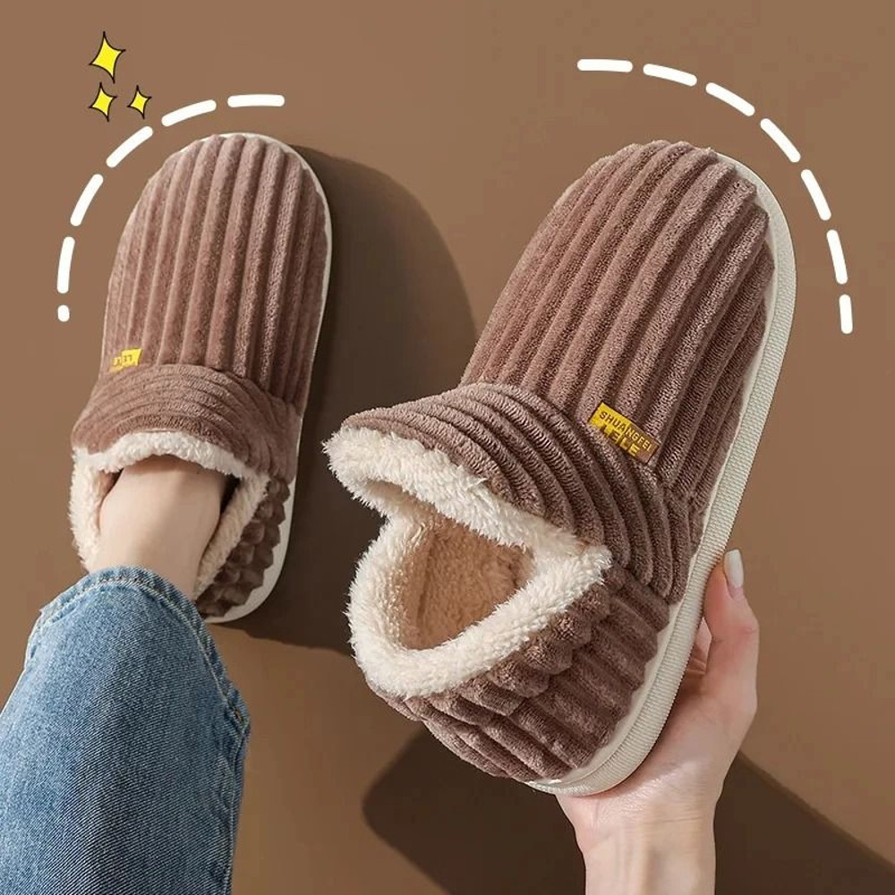 Soft Sole Fuzzy Slippers For Women And Men Winter Warm Plush Cotton Shoes 12
