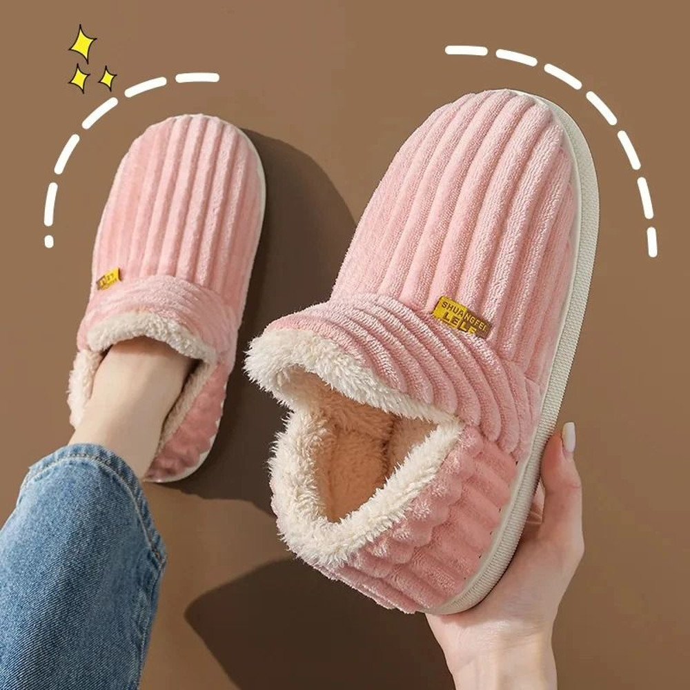 Soft Sole Fuzzy Slippers For Women And Men Winter Warm Plush Cotton Shoes 13