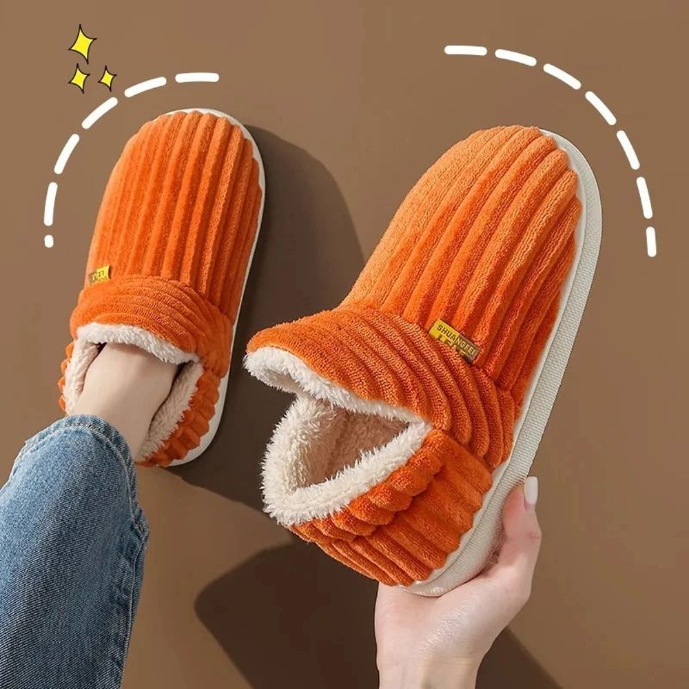 Soft Sole Fuzzy Slippers For Women And Men Winter Warm Plush Cotton Shoes 14
