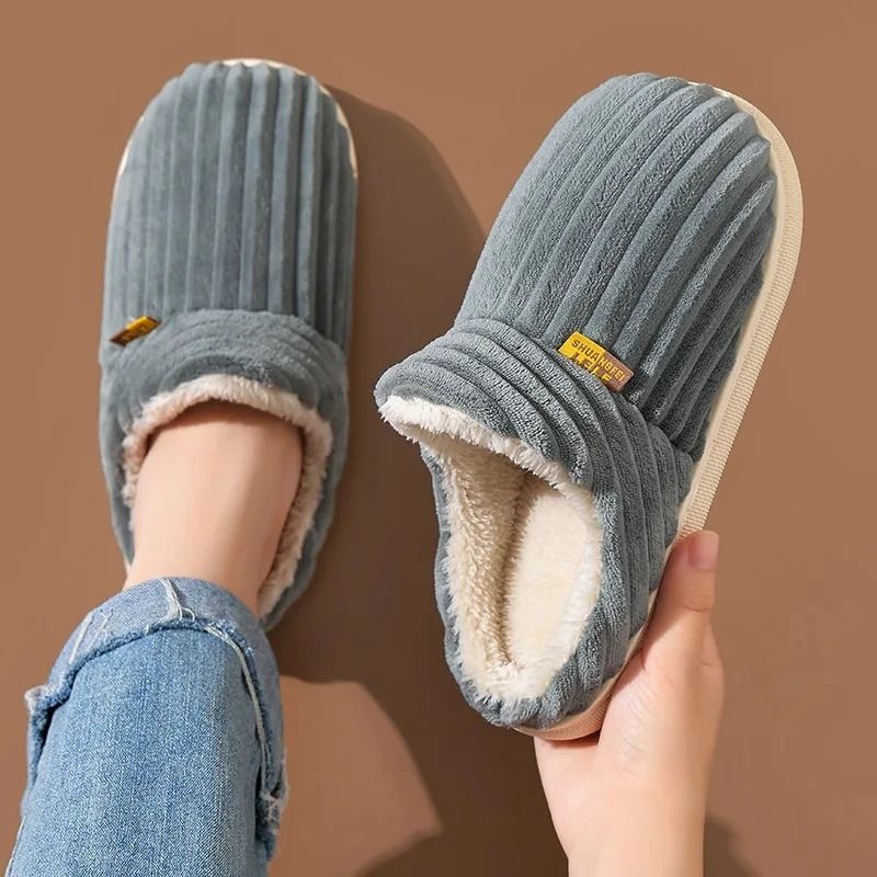 Soft Sole Fuzzy Slippers For Women And Men Winter Warm Plush Cotton Shoes 7