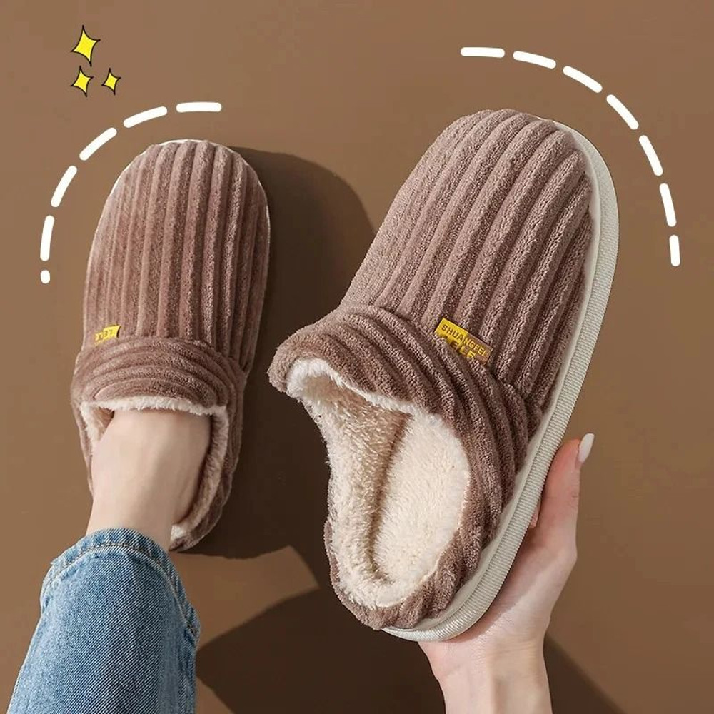 Soft Sole Fuzzy Slippers For Women And Men Winter Warm Plush Cotton Shoes 8