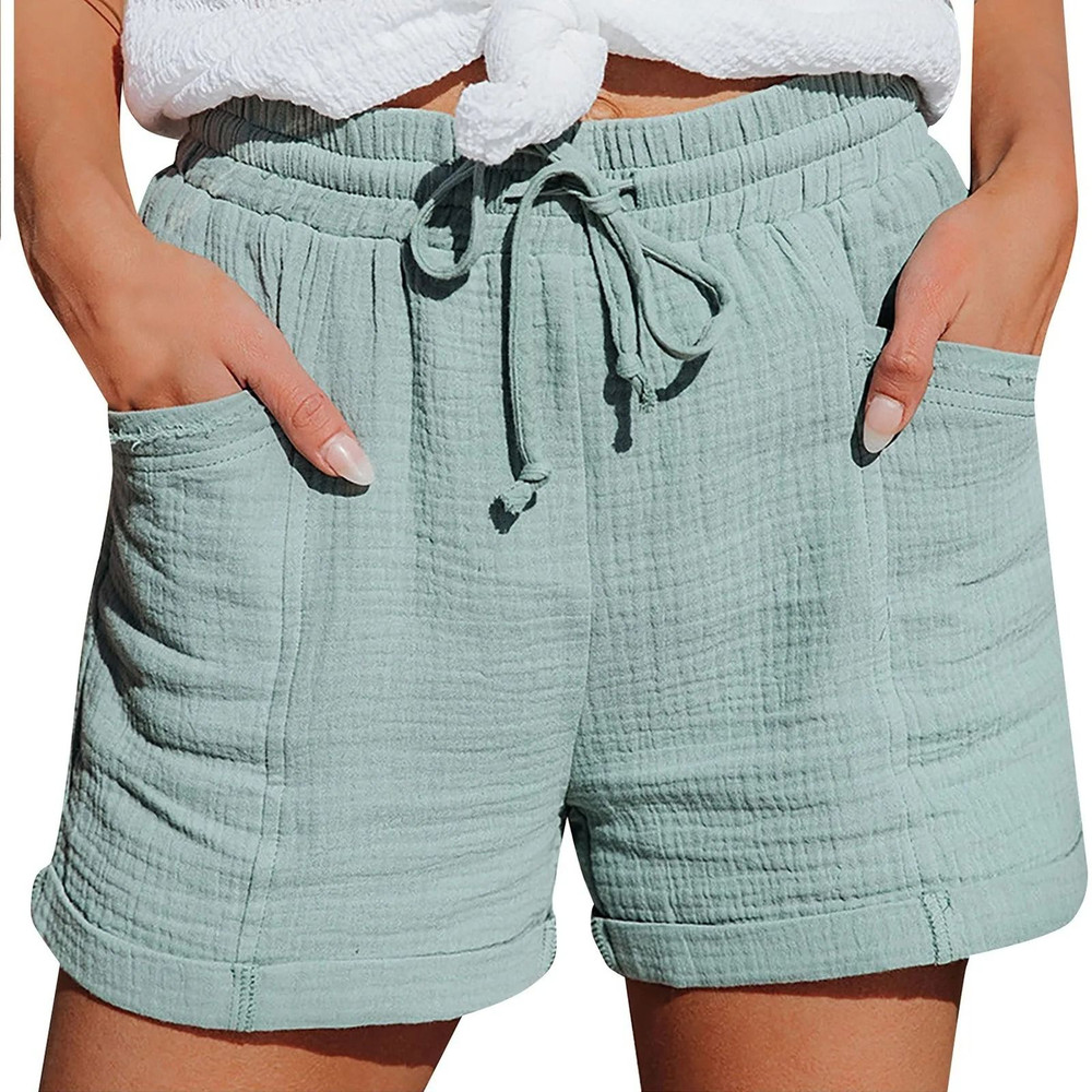 Womens Casual High Waisted Pleated Wide Leg Shorts With Loose Cuffs 4