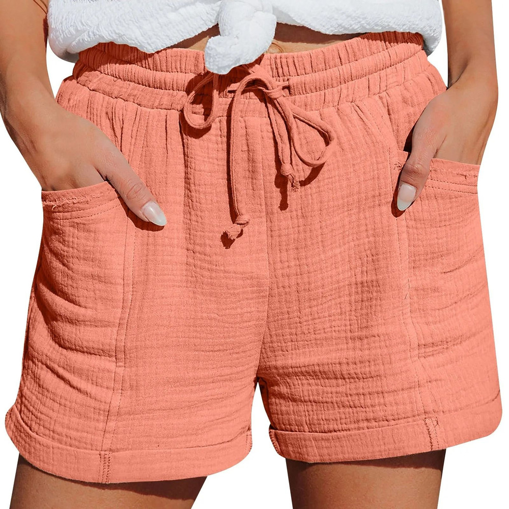 Womens Casual High Waisted Pleated Wide Leg Shorts With Loose Cuffs 8