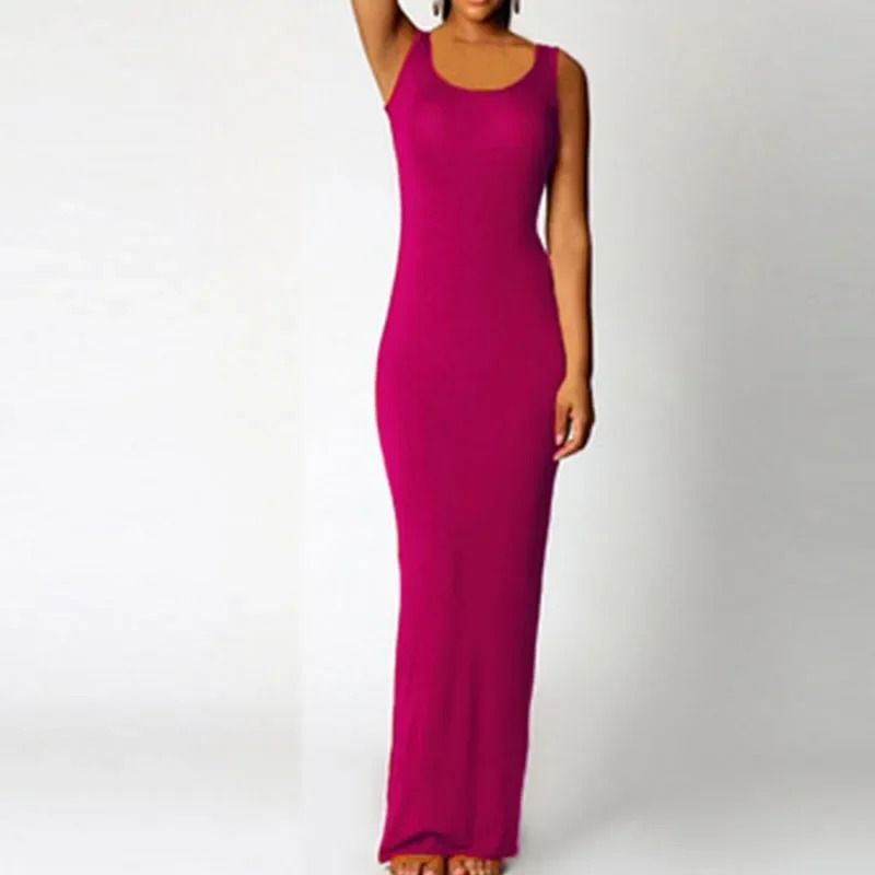 Sleeveless Women High Stretch Maxi Dress 18